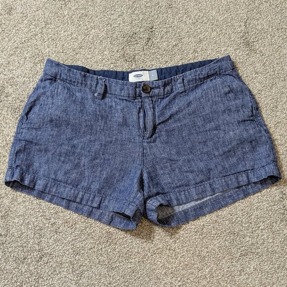 OLD NAVY Blue Linen Blend Mid-Rise Chambray Shorts; Size 6 - Picture 1 of 4